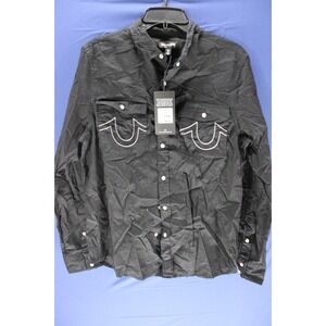 NWT True Religon Woven Shirt Button Up Pearl Snap Western Cowboy Ranch Black SM